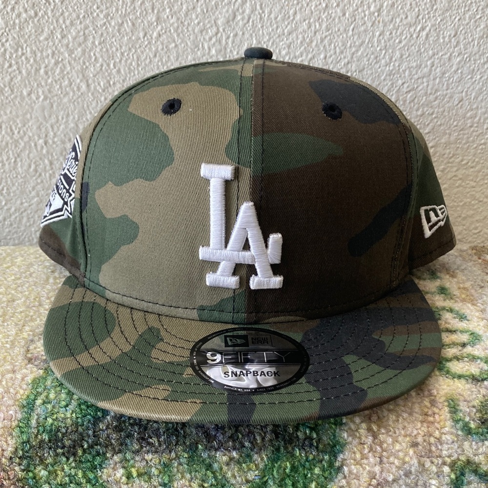New Era LA Dodgers Woodland Camo Snapback Hat - White Logo